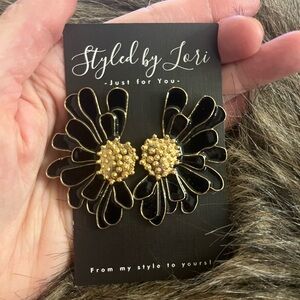 Black and Gold Flower Earrings